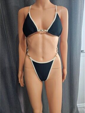 Black and Cream Monokini Swimsuit Size M